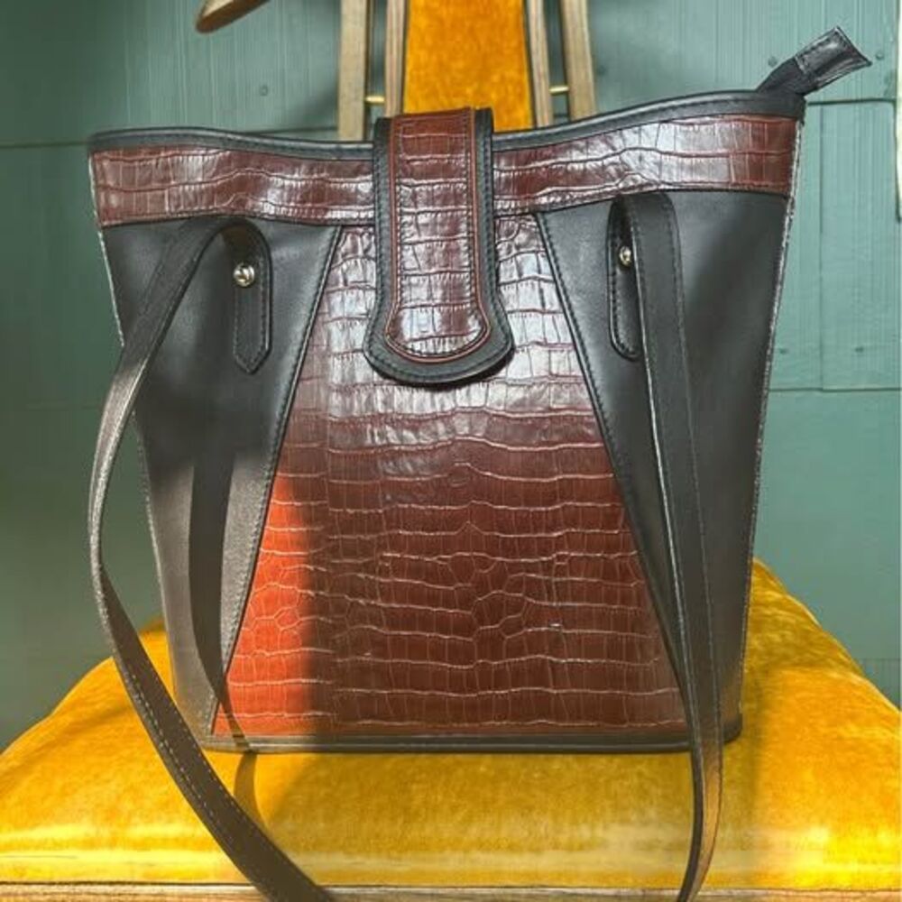 Willow Brook Leather artisan crafted Two-Tone Croc-Embossed Leather Tote Bag sho